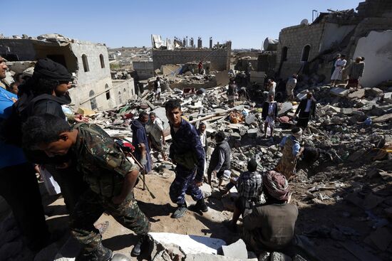 Aftemath of Saudi-led coalition's air raids in Yemeni capital Sanaa