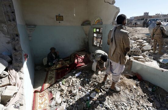 Aftemath of Saudi-led coalition's air raids in Yemeni capital Sanaa