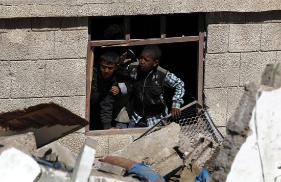 Aftemath of Saudi-led coalition's air raids in Yemeni capital Sanaa