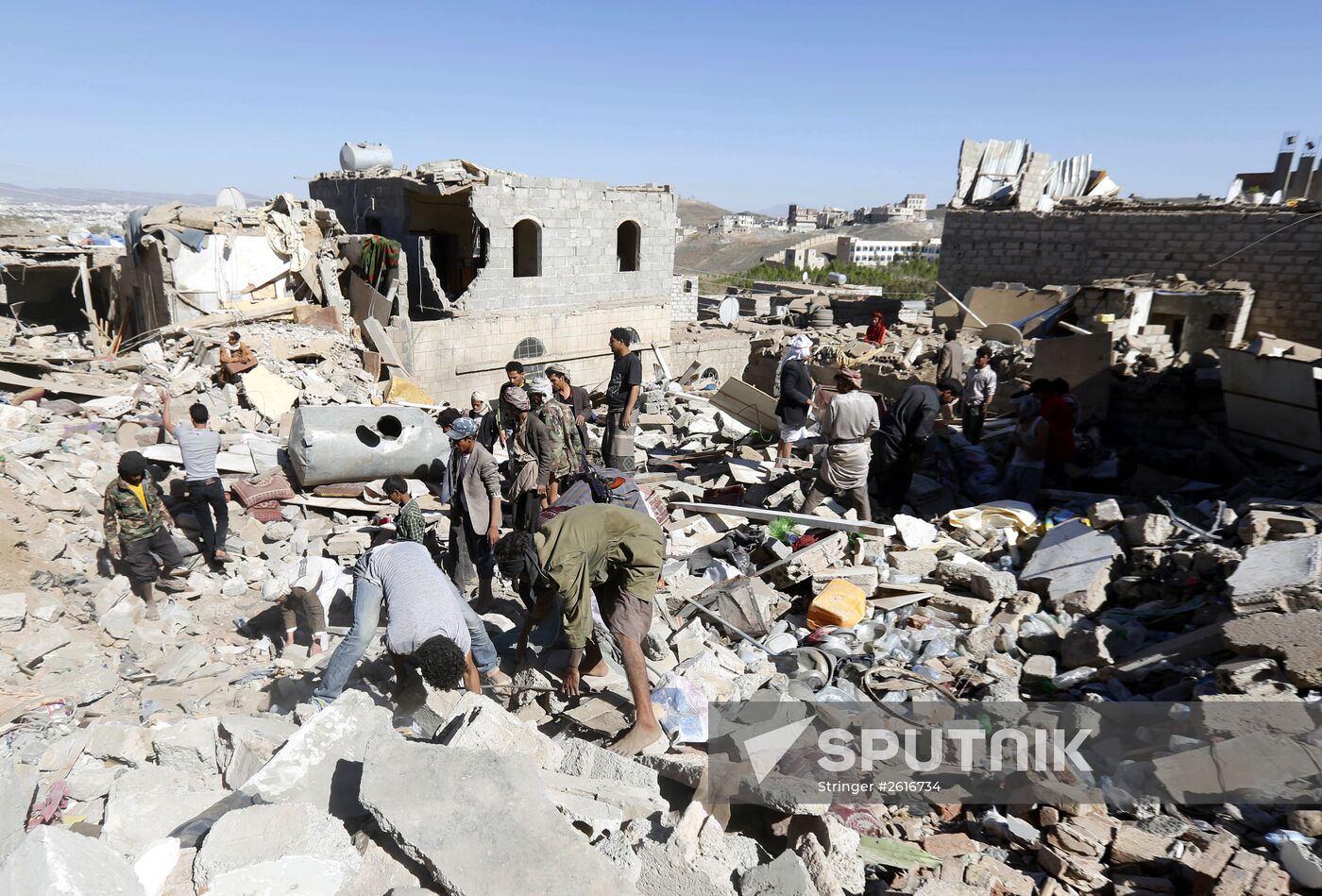 Aftemath of Saudi-led coalition's air raids in Yemeni capital Sanaa