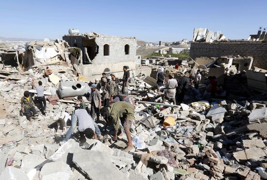 Aftemath of Saudi-led coalition's air raids in Yemeni capital Sanaa