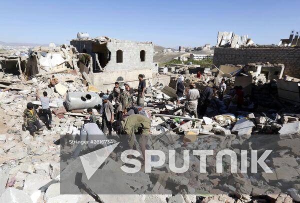 Aftemath of Saudi-led coalition's air raids in Yemeni capital Sanaa