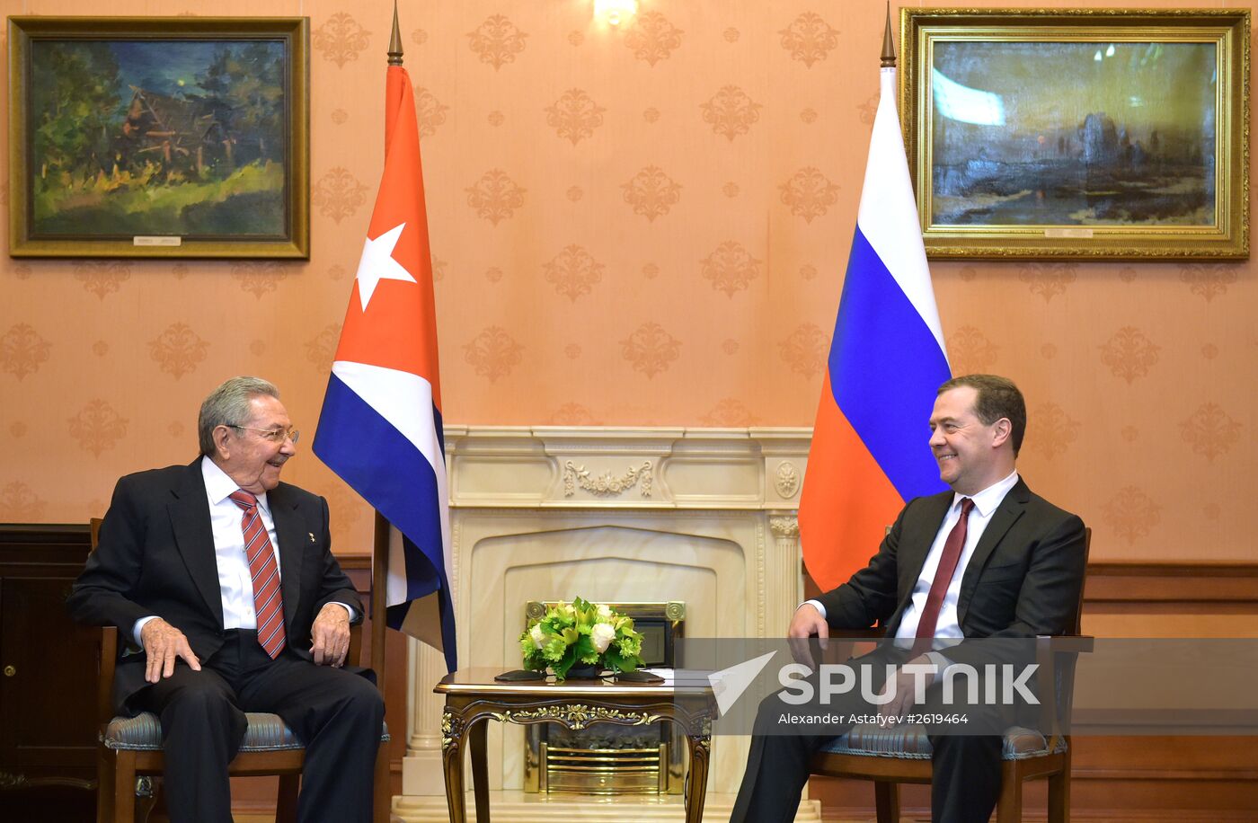 Russian Prime Minister Dmitry Medvedev meets with President of Council of State of Cuba Raul Castro