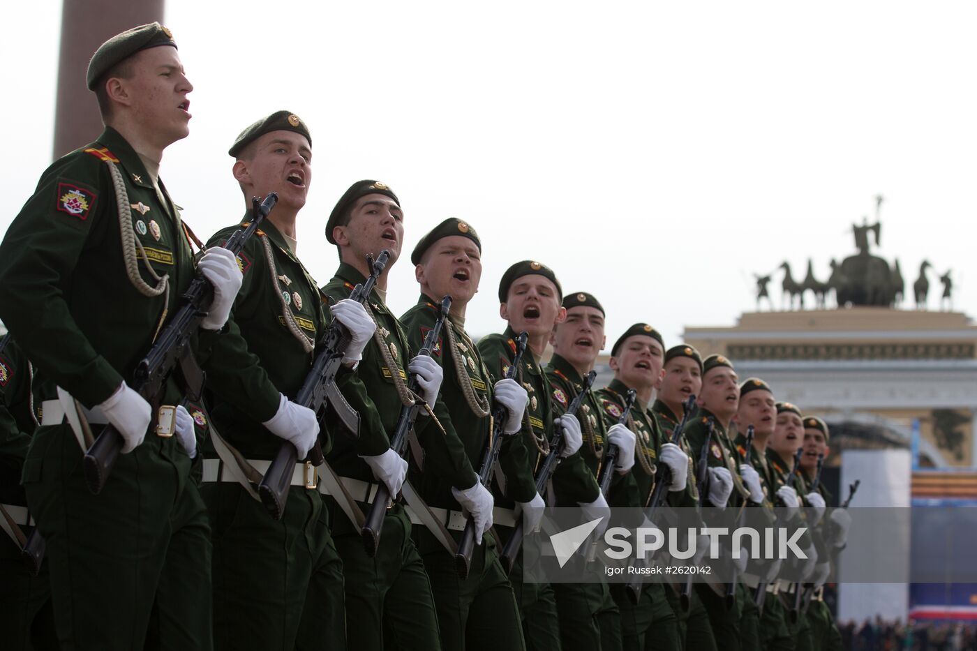 Final rehearsal of military parade to mark 70th anniversary of Victory in 1941-1945 Great Patriotic War in St.Petersburg