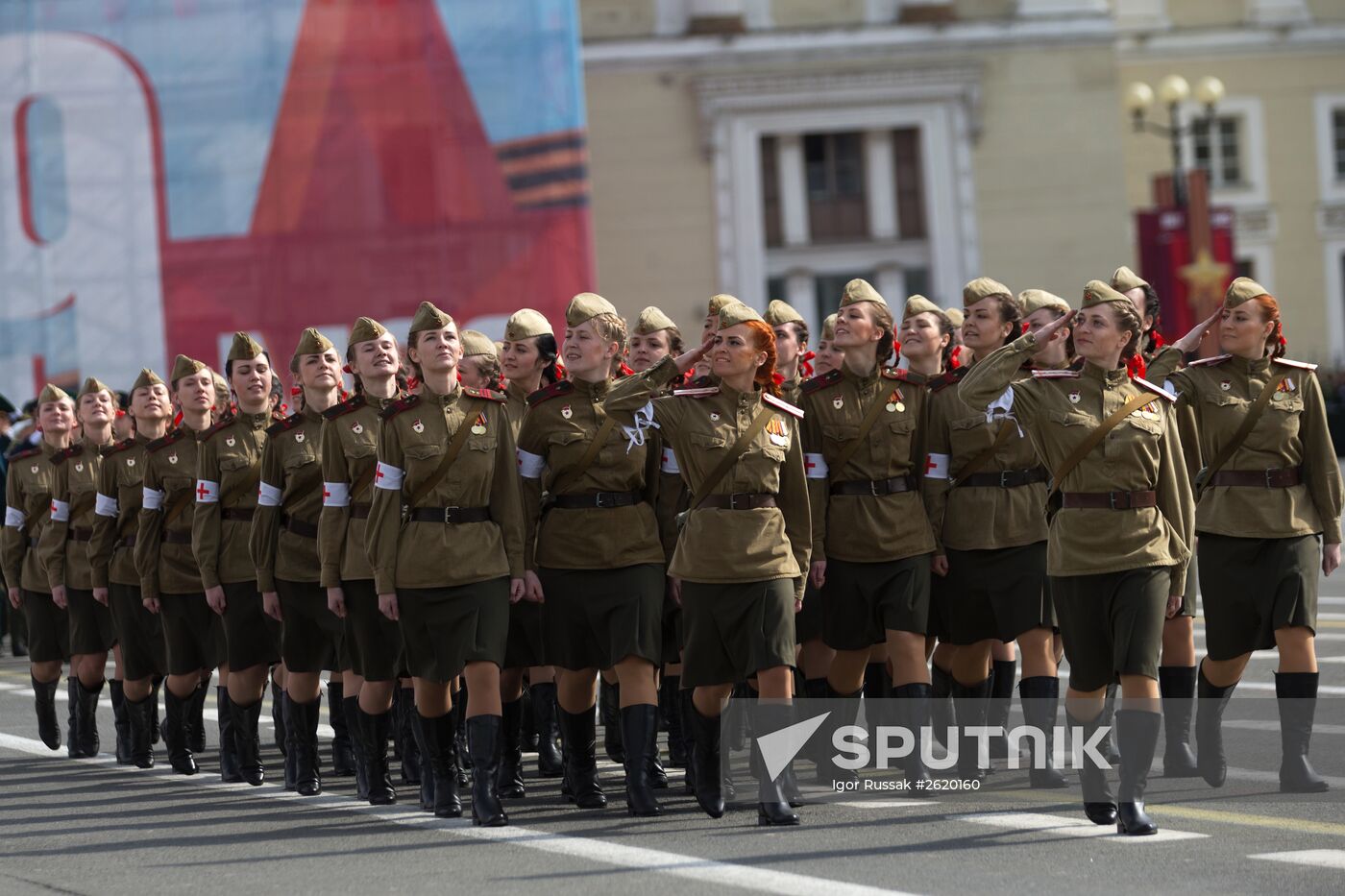 Final rehearsal of military parade to mark 70th anniversary of Victory in 1941-1945 Great Patriotic War in St.Petersburg