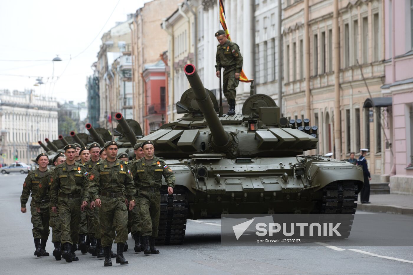 Final rehearsal of military parade to mark 70th anniversary of Victory in 1941-1945 Great Patriotic War in St.Petersburg