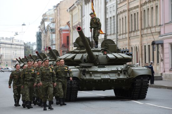 Final rehearsal of military parade to mark 70th anniversary of Victory in 1941-1945 Great Patriotic War in St.Petersburg