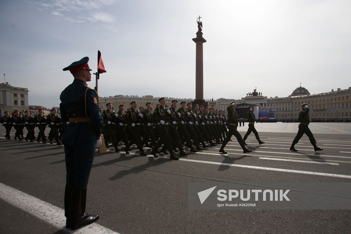 Final rehearsal of military parade to mark 70th anniversary of Victory in 1941-1945 Great Patriotic War in St. Petersburg