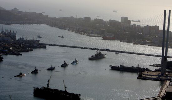 Ships line up to take part in Navy parade in Vladivostok