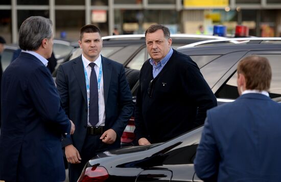 Milorad Dodik, President of Republika Srpska of Bosnia and Herzegovina, arrives in Moscow