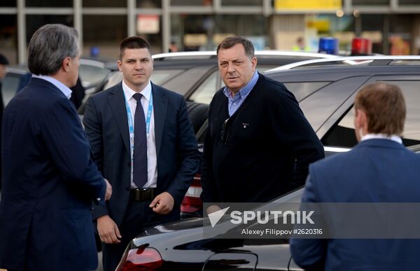 Milorad Dodik, President of Republika Srpska of Bosnia and Herzegovina, arrives in Moscow