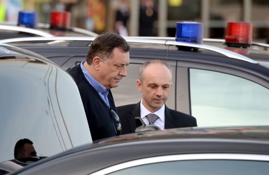 Milorad Dodik, President of Republika Srpska of Bosnia and Herzegovina, arrives in Moscow