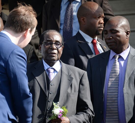 Zimbabwean president Robert Mugabe arrives in Moscow