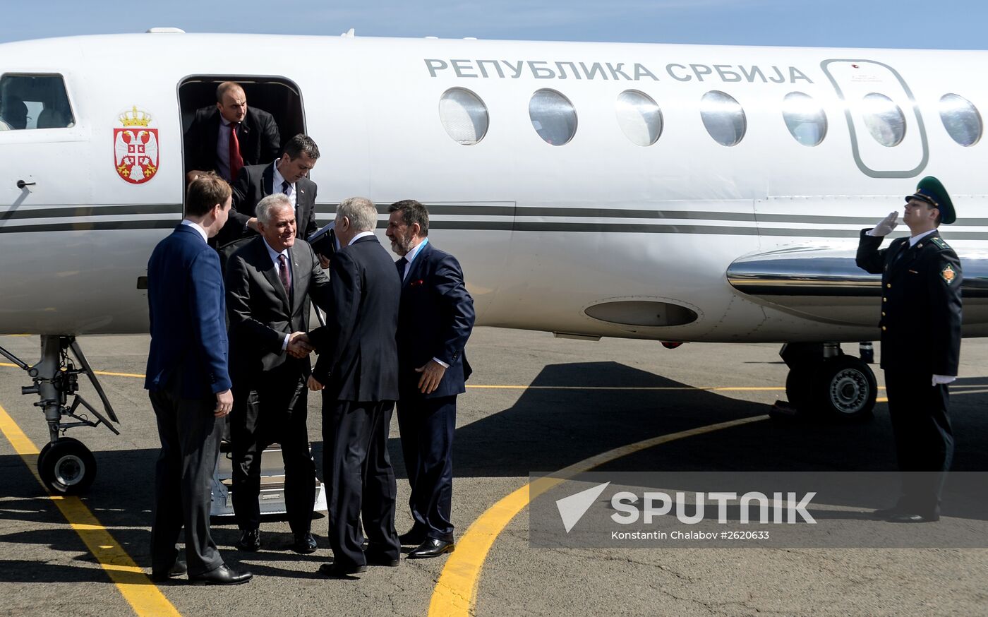 Serbian President Tomislav Nikolic arrives in Moscow