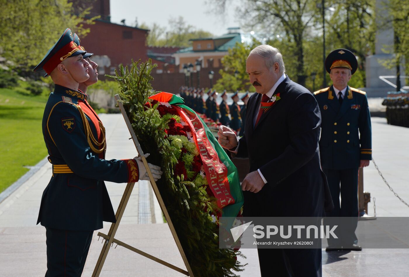 President of Belarus Alexander Lukashenko lays flowers at Tomb of the Unknown Soldier