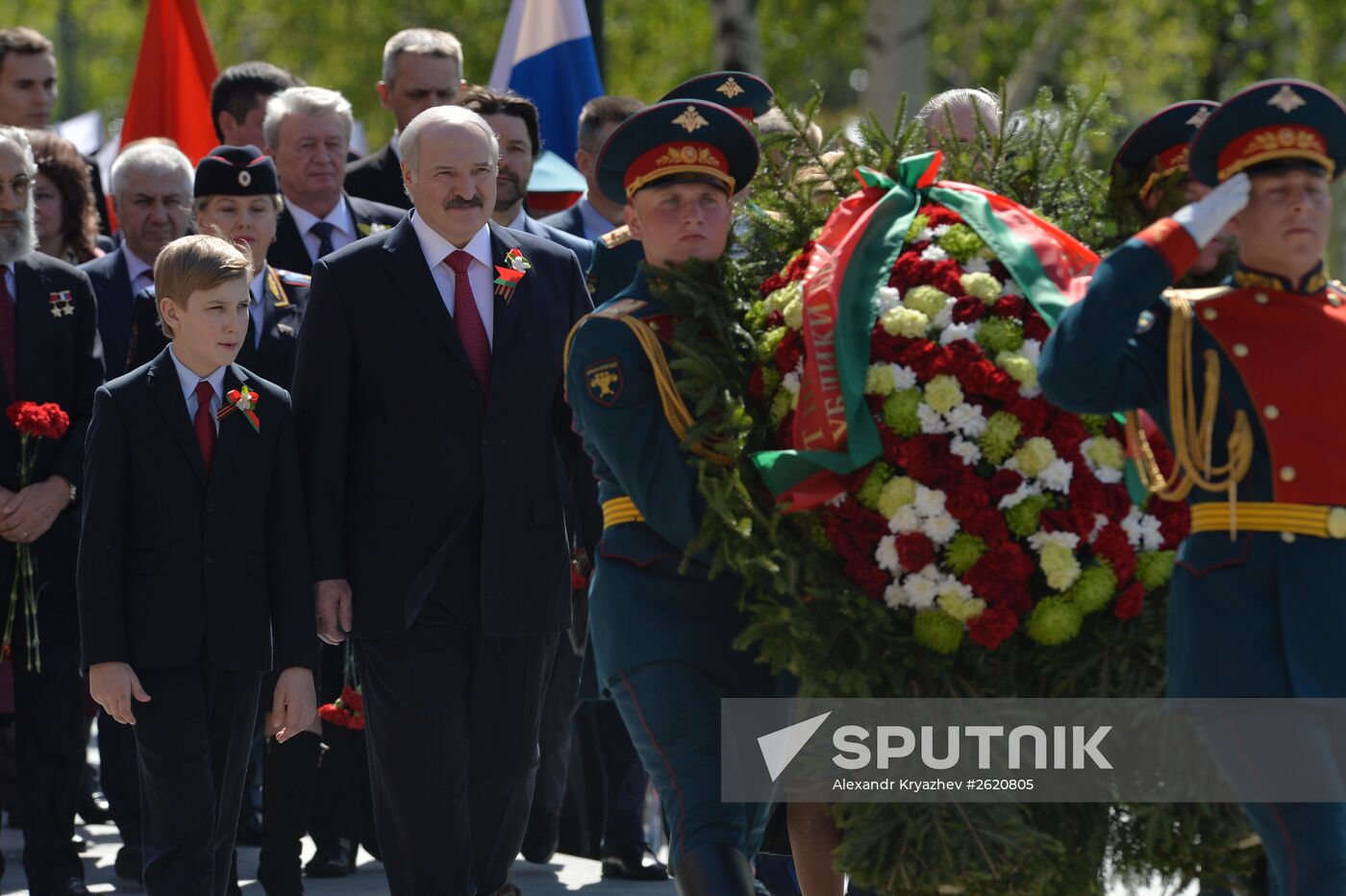 President of Belarus Alexander Lukashenko lays flowers at Tomb of the Unknown Soldier