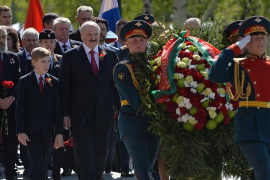 President of Belarus Alexander Lukashenko lays flowers at Tomb of the Unknown Soldier