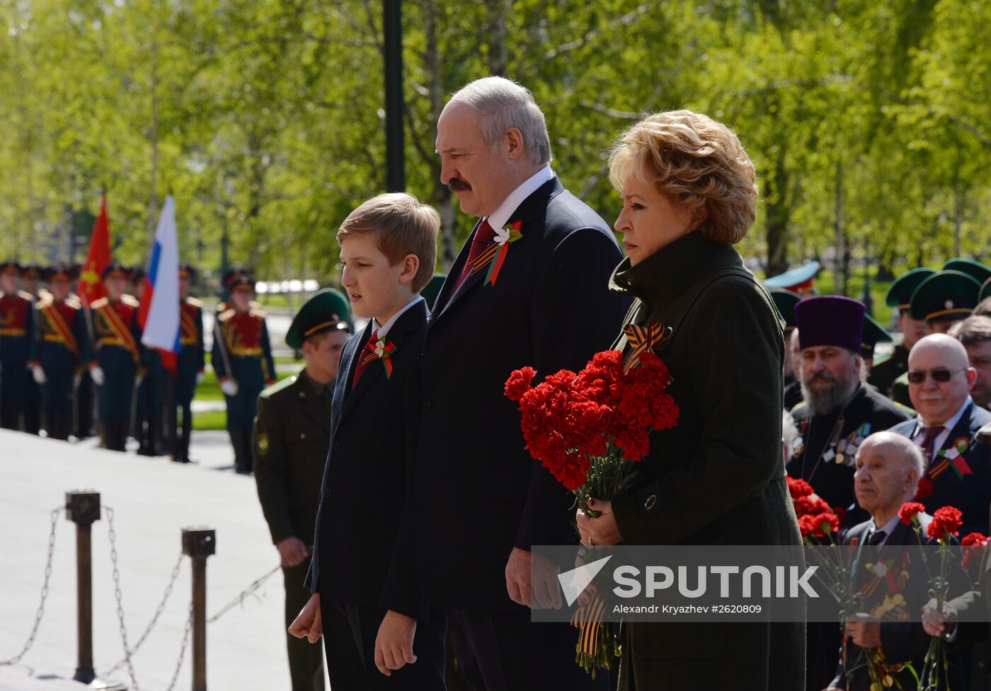 President of Belarus Alexander Lukashenko lays flowers at Tomb of the Unknown Soldier