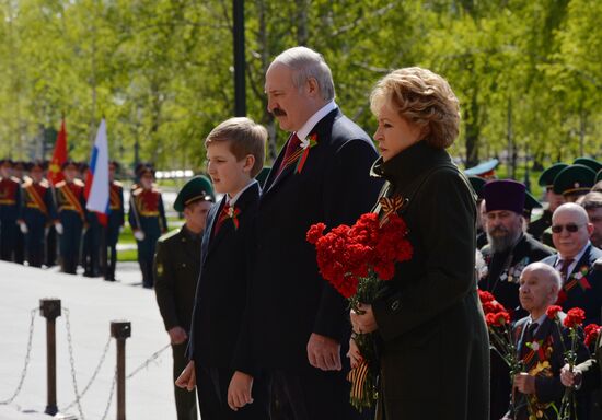 President of Belarus Alexander Lukashenko lays flowers at Tomb of the Unknown Soldier
