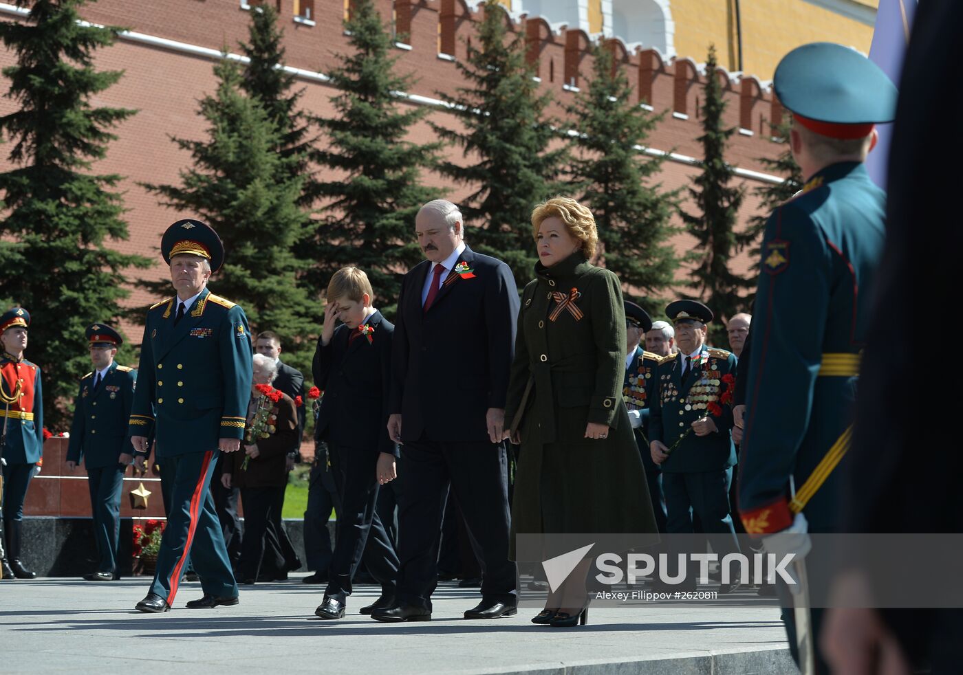 President of Belarus Alexander Lukashenko lays flowers at Tomb of the Unknown Soldier