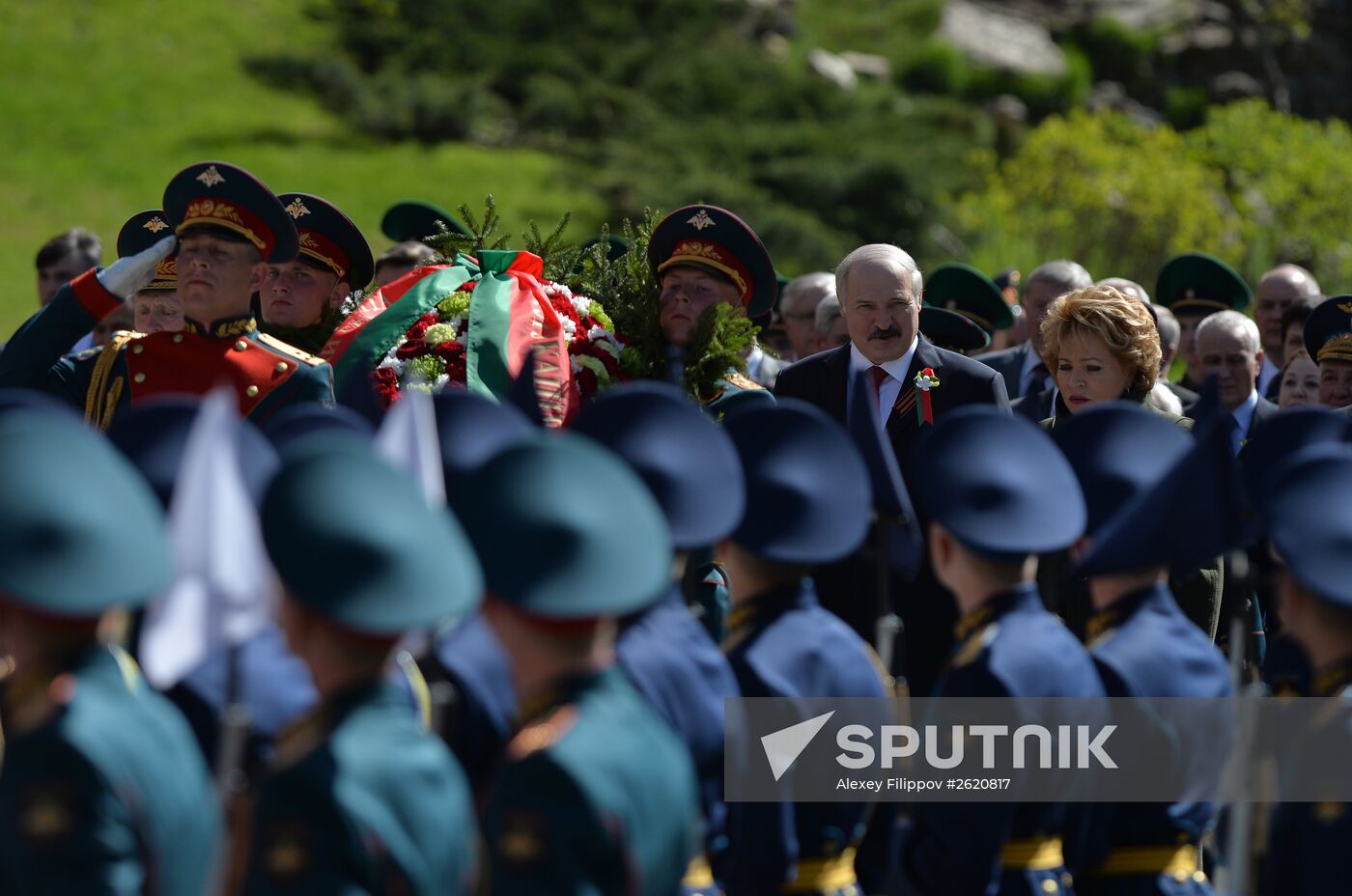 President of Belarus Alexander Lukashenko lays flowers at Tomb of the Unknown Soldier