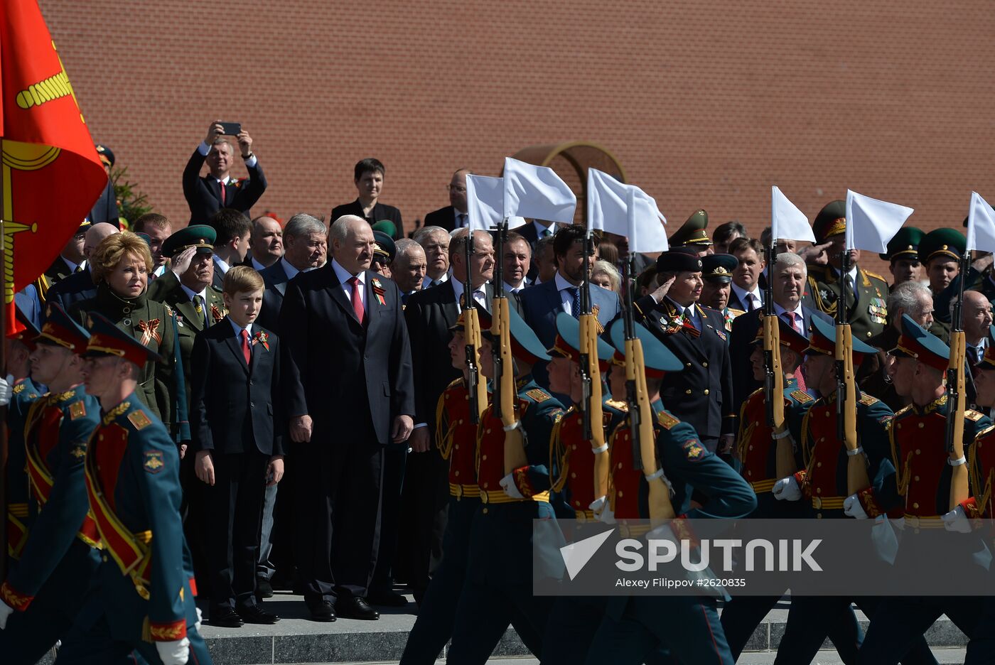 President of Belarus Alexander Lukashenko lays flowers at Tomb of the Unknown Soldier