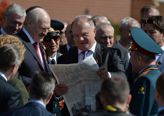 President of Belarus Alexander Lukashenko lays flowers at Tomb of the Unknown Soldier