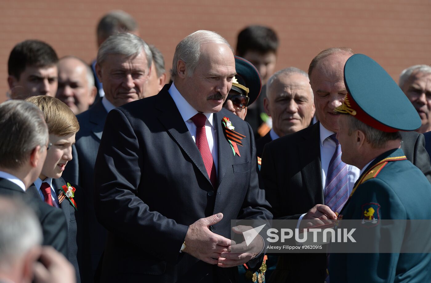 President of Belarus Alexander Lukashenko lays flowers at Tomb of the Unknown Soldier