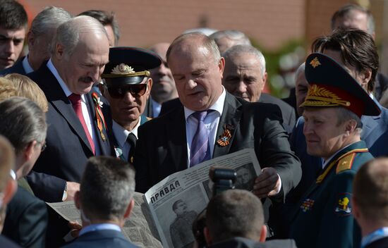 President of Belarus Alexander Lukashenko lays flowers at Tomb of the Unknown Soldier