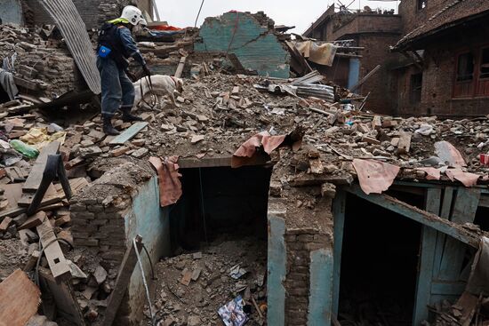 Russian Emergencies Ministry rescuers take part in relief efforts in Nepal