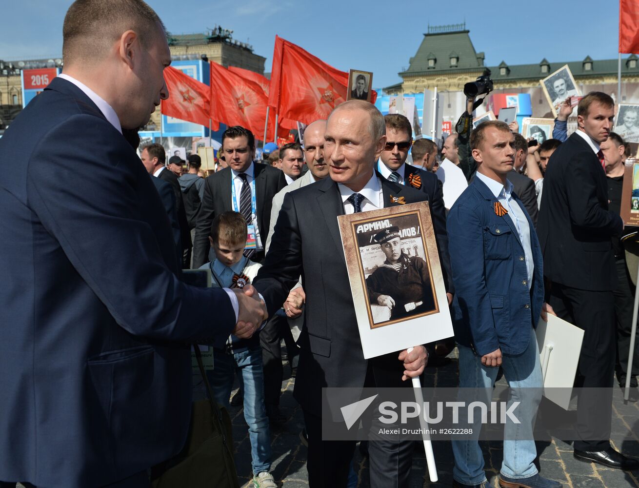Russian President Vladimir Putin participates in march of Immortal Regiment in downtown Moscow