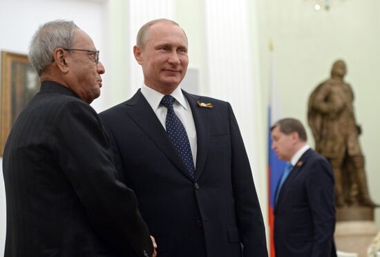 Russian President Vladimir Putin meets with President of India Pranab Mukherjee