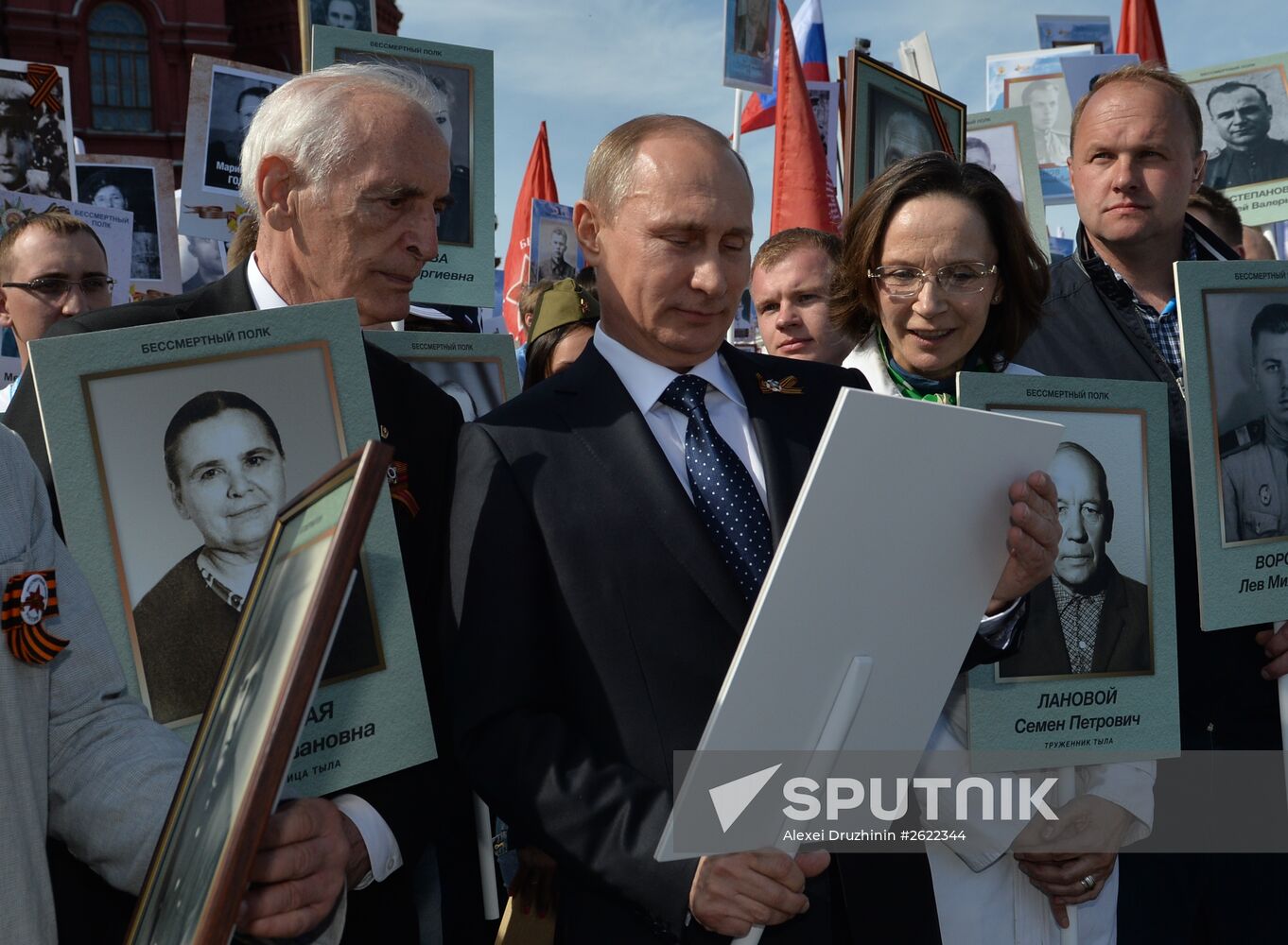 Russian President Vladimir Putin participates in march of Immortal Regiment in downtown Moscow