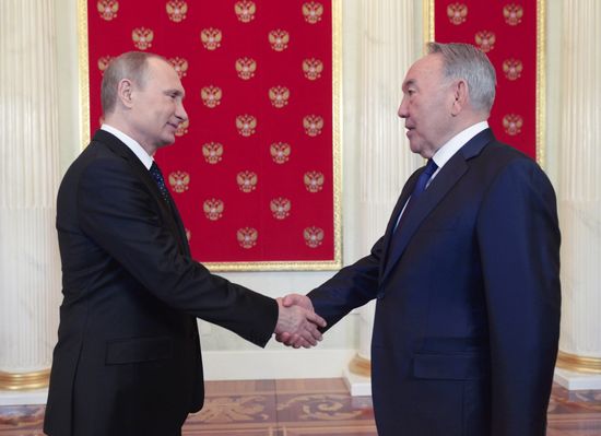 Russian President Vladimir Putin welcomes foreign delegation heads and honorary guests