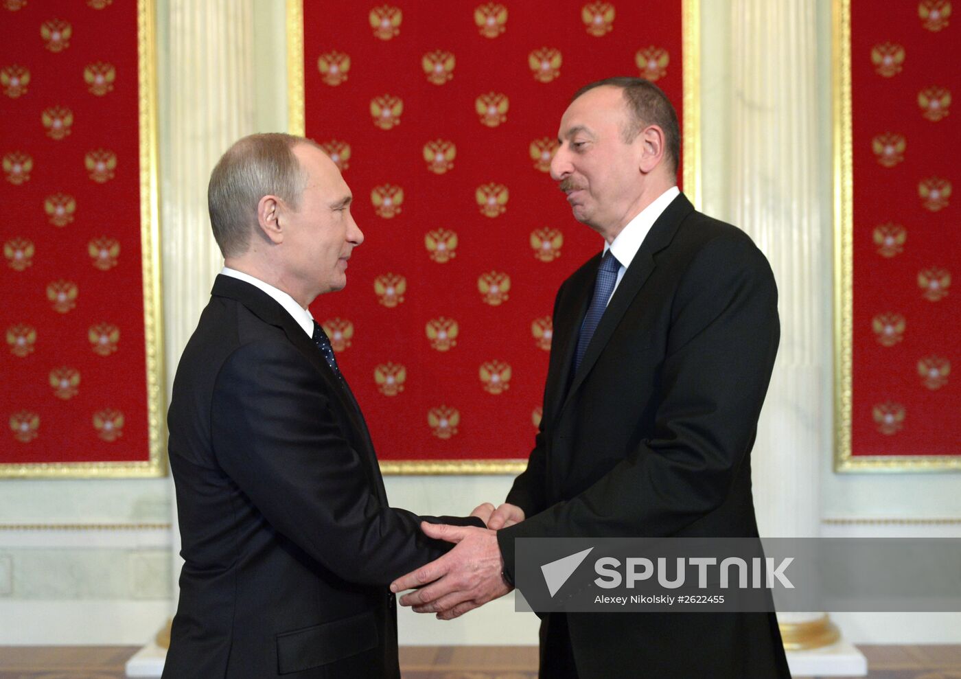 Russian President Vladimir Putin welcomes foreign delegation heads and honorary guests