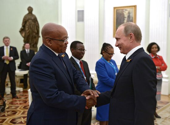 Russian President Vladimir Putin meets with President of South Africa Jacob Zuma