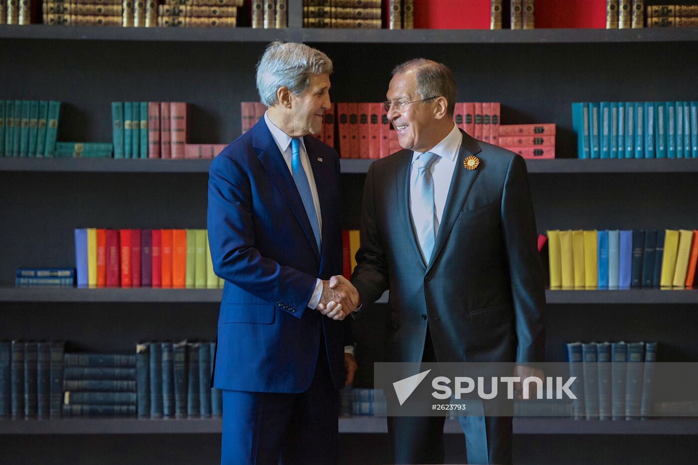 Russian Foreign Minister Sergey Lavrov meets with US Secretary of State John Kerry