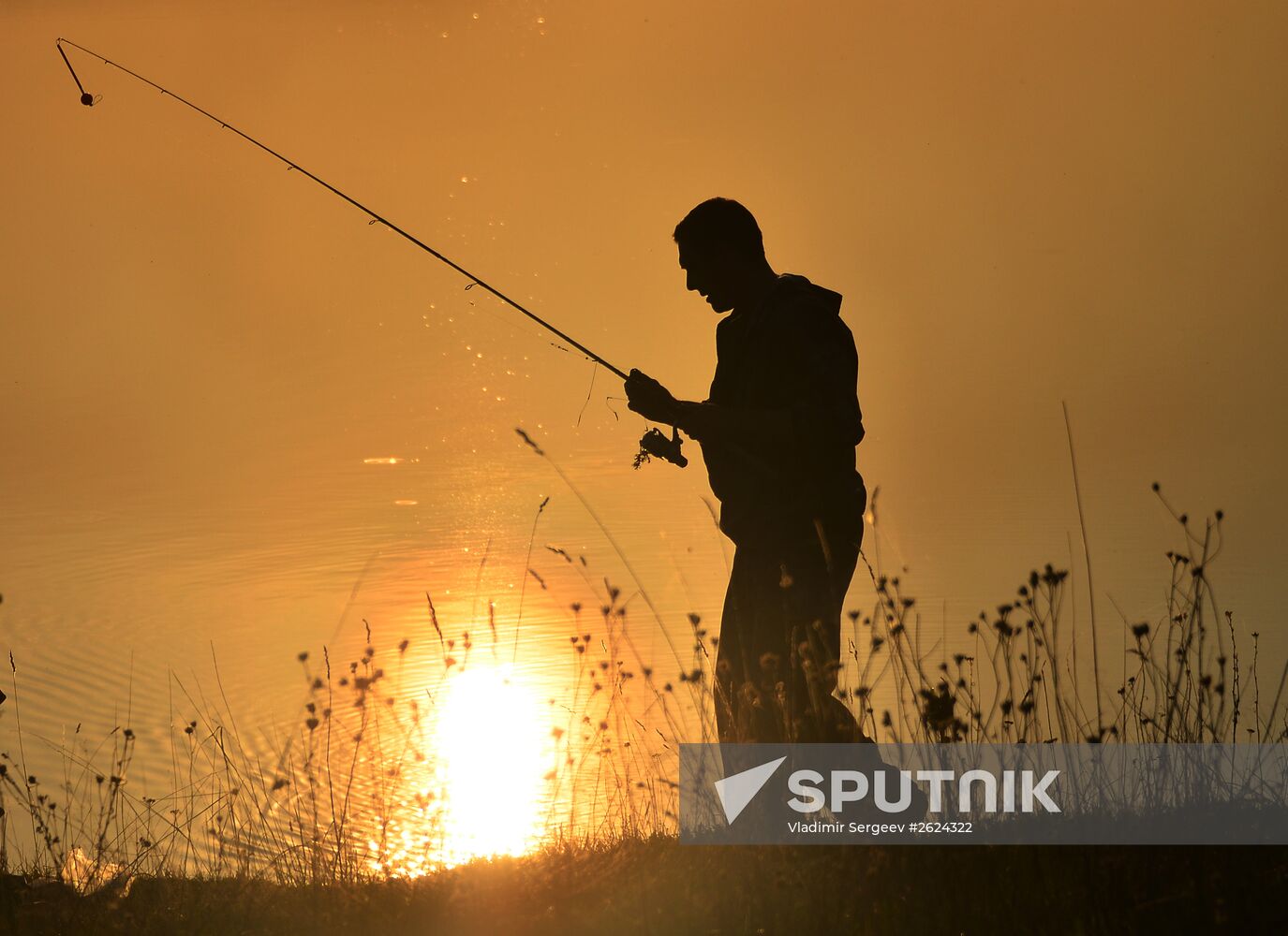 A fisherman on the bank of the Lob River in the Moscow Region
