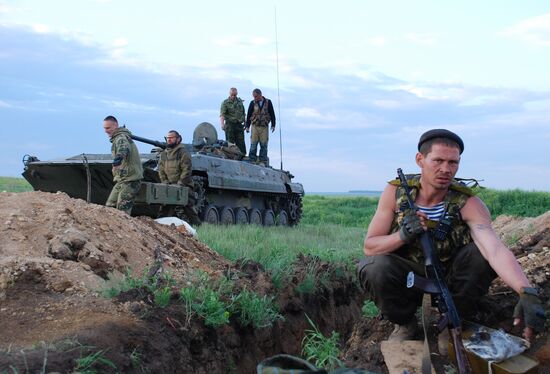 Fighters of Vikings battalion near village of Belokamenka, Donetsk region