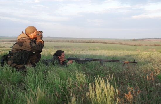 Fighters of Vikings battalion near village of Belokamenka, Donetsk region