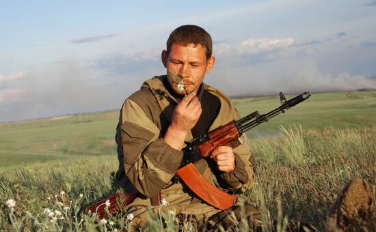 Fighters of Vikings battalion near village of Belokamenka, Donetsk region