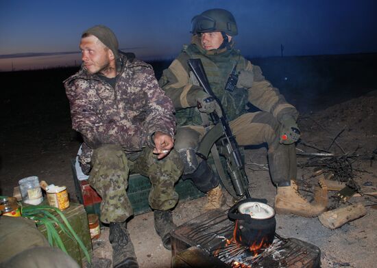 Fighters of Vikings battalion near village of Belokamenka, Donetsk region