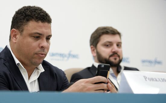 News conference by Brazilian ex-footballer Ronaldo