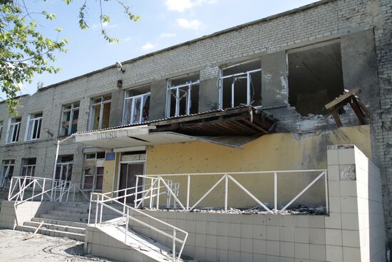 Demolished buildings at Oktyabrsky village near Donetsk Airpot