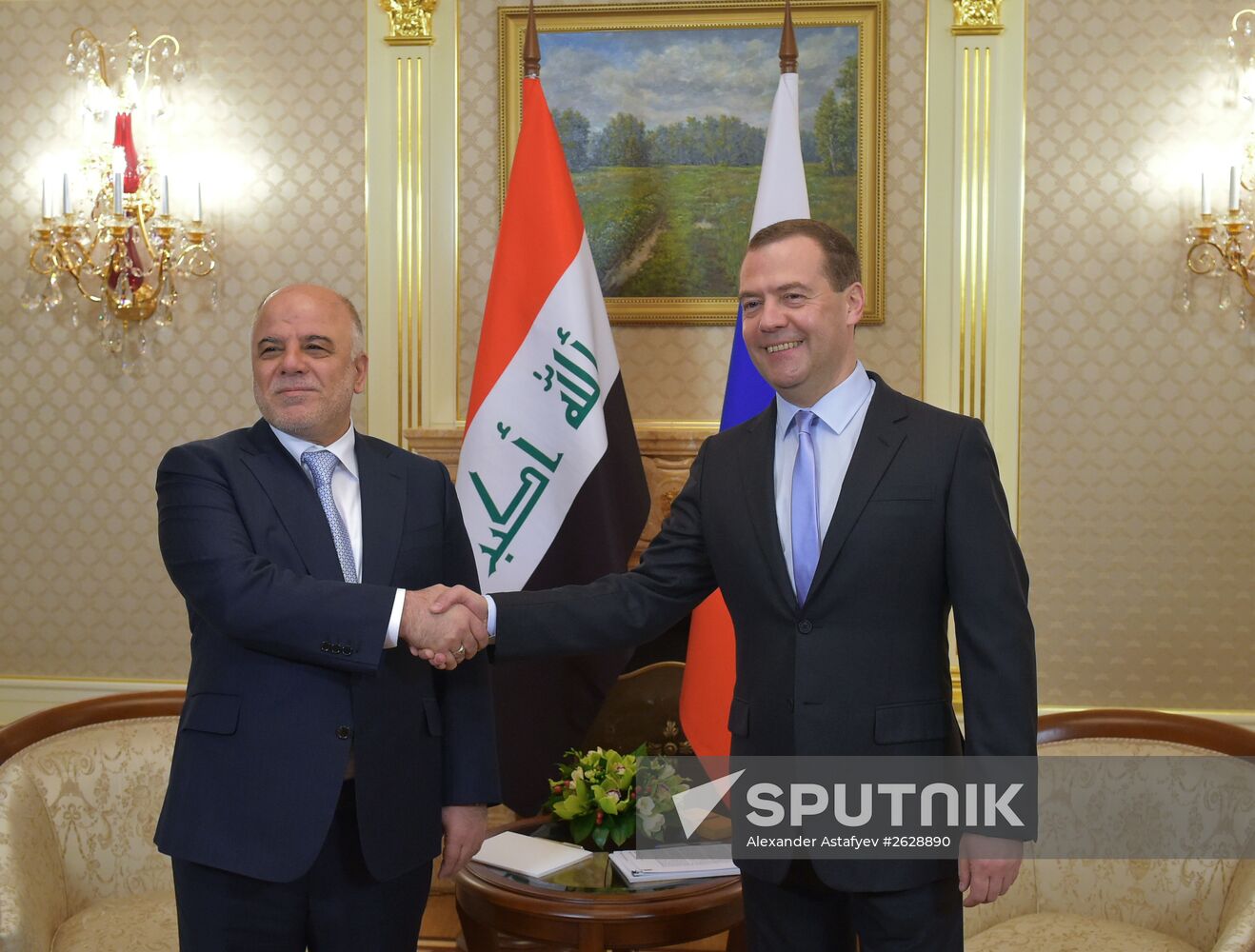 Russian Prime Minister Dmitry Medvedev meets with Prime Minister of Iraq Haider al-Abadi