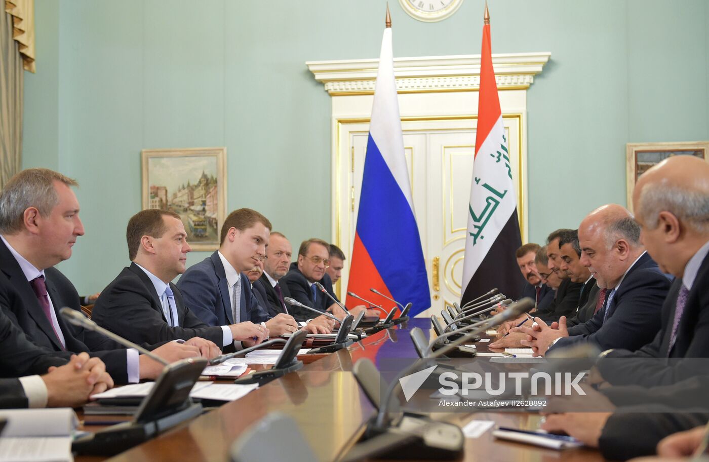 Russian Prime Minister Dmitry Medvedev meets with Prime Minister of Iraq Haider al-Abadi