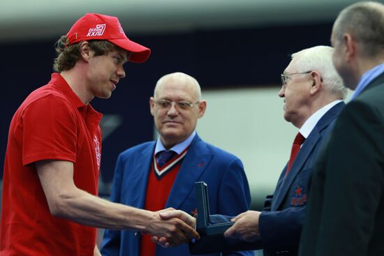 KHL championship medal award ceremony for CSKA players