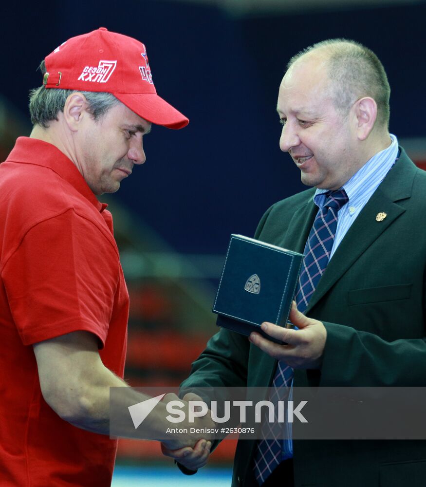 KHL championship medal award ceremony for CSKA players