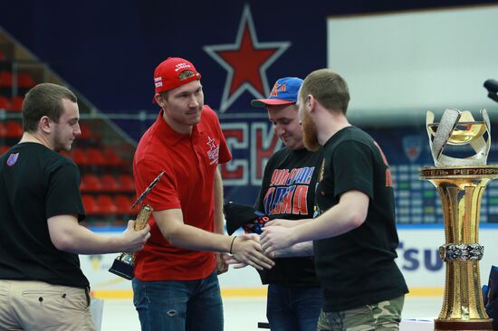 KHL championship medal award ceremony for CSKA players