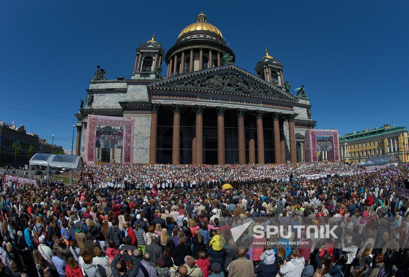 Massed choir performs on St. Isaac's Cathedral Square